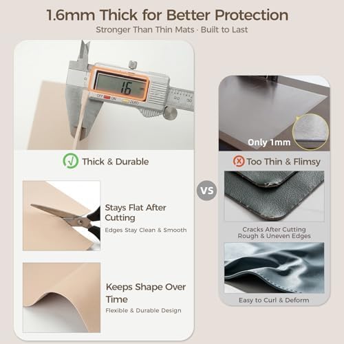 1.6mm Thick Leather 18x54 Inch Non-Slip Mat, Waterproof Countertop Protector, Kitchen Island Counter/Dinner Table Mat, Warm Beige