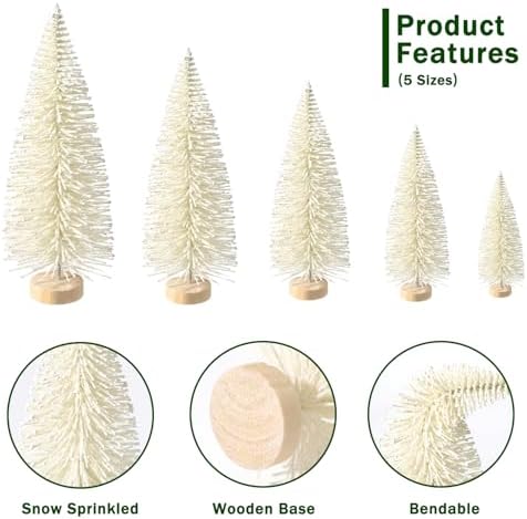 30Pcs Mini Christmas Trees Artificial Christmas Tree Bottle Brush Trees with Wooden Base for Christmas Decor Christmas Party Home Table Craft Decorations(Beige)