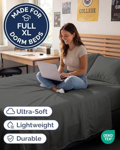 Full XL Sheets - 4 Piece Full XL Sheet Set - Cool & Breathable - Charcoal