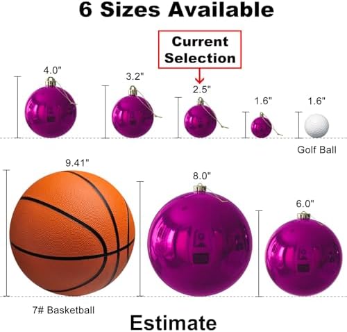 Fuchsia 2.5" Christmas Balls Christmas Tree Decoration Ornaments Shatterproof Hanging Balls for Birthday Halloween Holiday Wedding Decorations Set of 10pcs