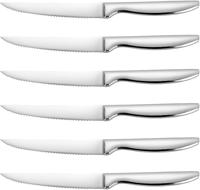 SuperCook Steak Knives Set of 6, Stainless Steel Steak Knife, Serrated Steak Knife Set, Dishwasher Safe Kitchen Steak Knives