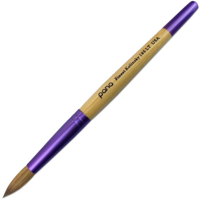 Pana USA Acrylic Nail Brush100% Pure Kolinsky Hair New LIMITED EDITION BEIGE PURPLE Wood Handle with Purple Ferrule Round Shaped Style (Size # 18)