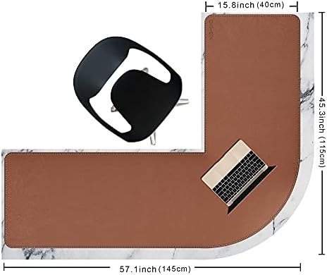 Chihein L-Shaped PU Leather Desk Pad (45.3” + 57.1”) x 15.7” (Brown/Gray)