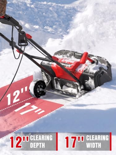 EWORK 12-Amp 17-Inch Corded Electric Snow Shovel with Wheels