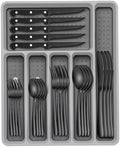 49-Piece Black Silverware Set with Organizer, Heavy Duty Stainless Steel Flatware for 8, Cutlery Utensil Sets with Steak Knives, Rust-proof, Mirror Polished, Dishwasher Safe, Black Heavy Duty