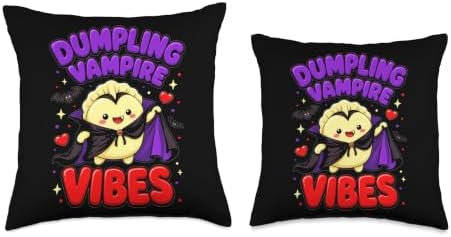 Squishy Kawaii Dumpling Vampire Vibes Cute Halloween Throw Pillow