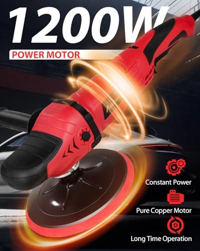 AVID POWER Car Rotary Buffer Polisher Waxer 1200W 6 Speeds, 4*6” Polish Pad