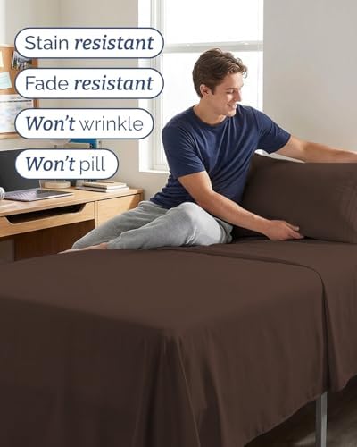 Twin XL Size 3 Piece Sheet Set - Comfy Breathable & Cooling Sheets - Brown