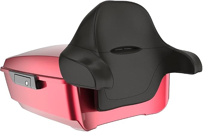 Advanblack Road Glide Tour Trunk Pack Velocity Red Sunglo King Tour Trunk Pack Luggage +Wrap-Around Backrest Pad for '97-'25 Harley Touring Road King Street Glide Electra Glide CVO models