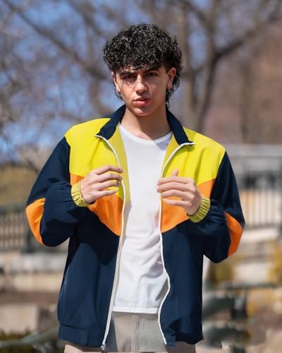 UOUA 80s Outfit for Men 90s Costumes 2 Piece Long Sleeve Track Suit Set