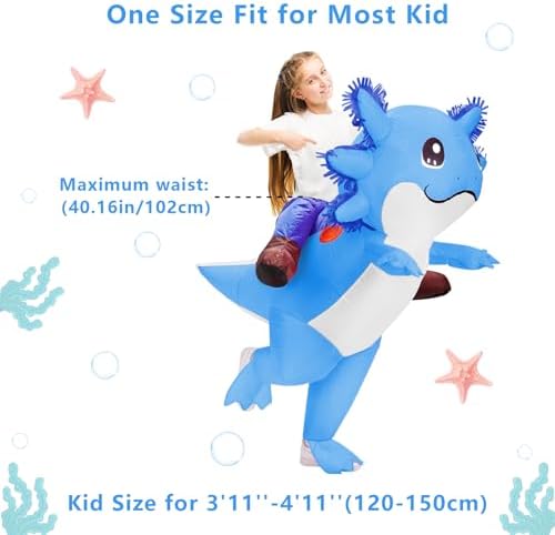 Stegosaurus Inflatable Axolotl Costume for Kids Halloween Costumes Kid Blow Up Costume Ride on Axolotl Costumes for Boys Girls Cosplay Party