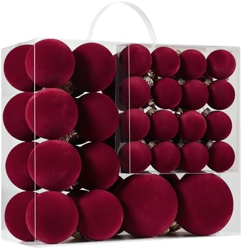 Burgundy Velvet Christmas Ball Ornaments-46pcs Shatterproof Tree Decoration