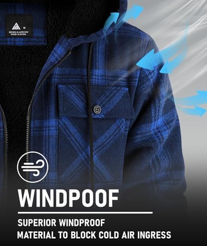 GEEK LIGHTING Men's Flannel Shirts Jacket Sherpa Lined Plaid Zipper Hoodie
