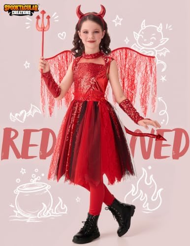 Spooktacular Creations Halloween Devil Costume Kids, Red Devil Costume for Girls for Child Halloween Cosplay Themed Parties