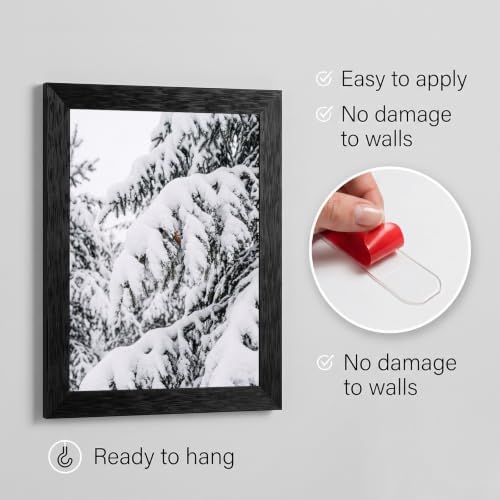 Framed Winter Pine Canvas Wall Art, Snow Landscape, Black Frame Inch 12x16