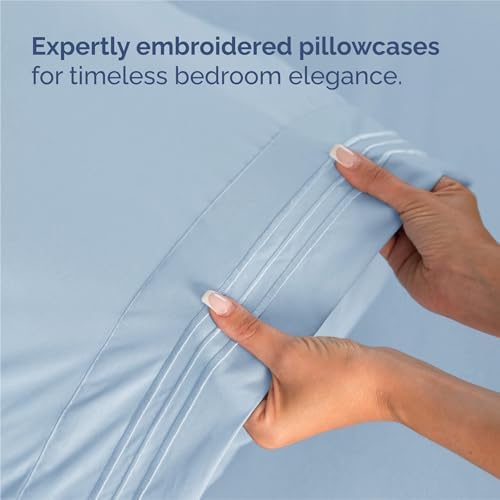 King Size 4 Piece Sheet Set - Breathable & Cooling Sheets - Light Blue
