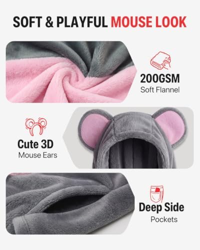 5 Pcs Adult Mouse and Chef Costume for Couples, Gray Rat Jumpsuit Set