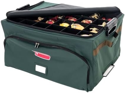 TreeKeeper (Green Christmas Ornament Storage Box with Dividers) - Deluxe Ornament Keeper - Holds 72 Ornaments up to 4 Inches in Diameter | 3 Removable Trays with Separators | Acid-Free Fabric Lining