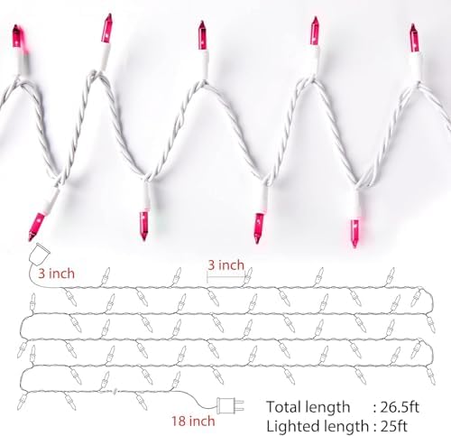 Minetom Pink Christmas Lights 100 Count 20 Feet Incandescent Bulb