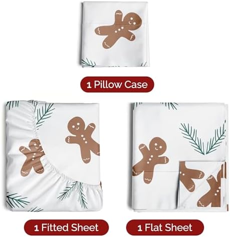 Christmas Sheet Set, Gingerbread Cookie, Holiday Xmas Bedding Set - Twin XL