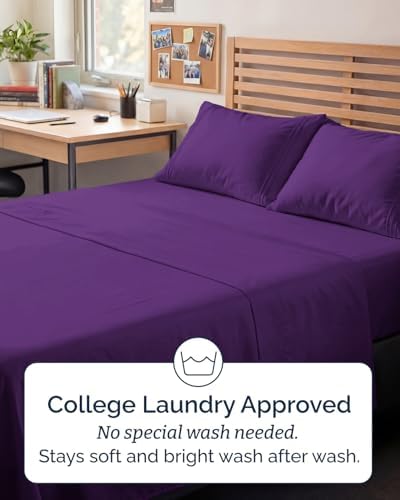 Full XL Sheets - 4 Piece Full XL Sheet Set - Breathable & Cooling - Purple