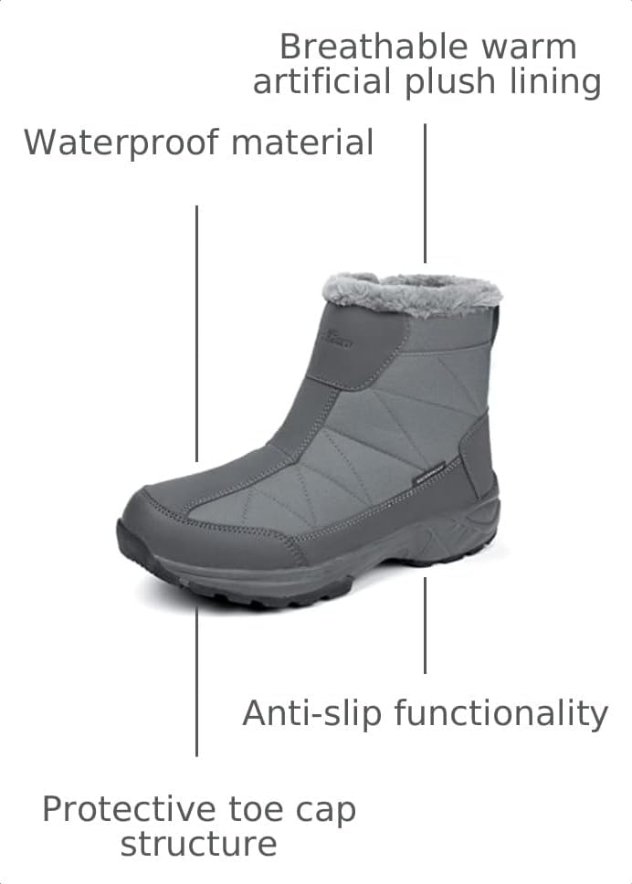 SILENTCARE Men's Waterproof Winter Snow Boots: Warm Fur Lined, Side Zipper