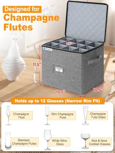 punemi Champagne Flute Storage Container, 2-Pack Hard Shell Wine Glass Box