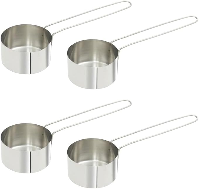 Soro Essentials- 1 Cup Stainless Steel Measuring Cup with 6" Long Loop Handle Set of 4- Heavy Duty Measurement Cups Metal Measuring Spoons for Baking Dry Measuring Cups for Home Kitchen Restaurant