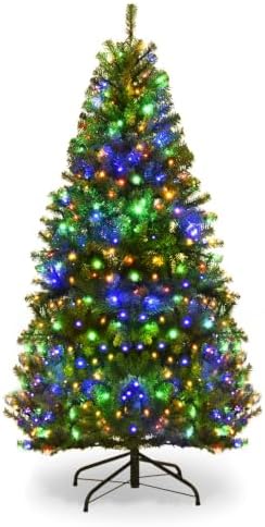 HAPPYGRILL 4FT Pre-Lit Christmas Tree with 300 PVC Branch Tips and Foldable Base, Premium Artificial Spruce Tree Hinged Xmas Tree for Holiday Decoration