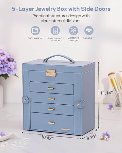 Homde Large Jewelry Box for Women: 5-Layer Organizer with Lock for Dresser