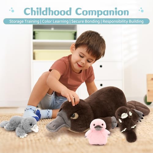 MorisMos Platypus Stuffed Animal, 22" Large Platypus Plush with 3 Babies