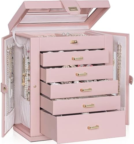 AKOZLIN 6-Tier Jewelry Box Organizer 5 Drawers Storage XXL Pink