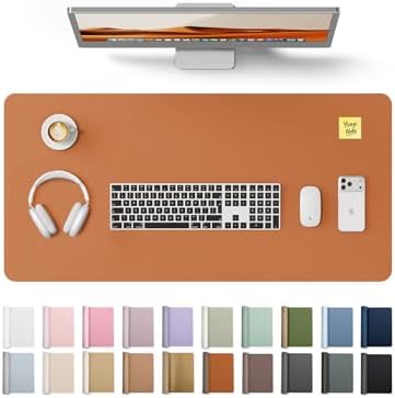 YSAGi Leather Desk Protector, Office Mat, Large Mouse Mat, Non-Slip PU Leather Blotter, Laptop Desk Mat, Waterproof Writing Pad for Office and Home (Brown, 35.4" x 17")