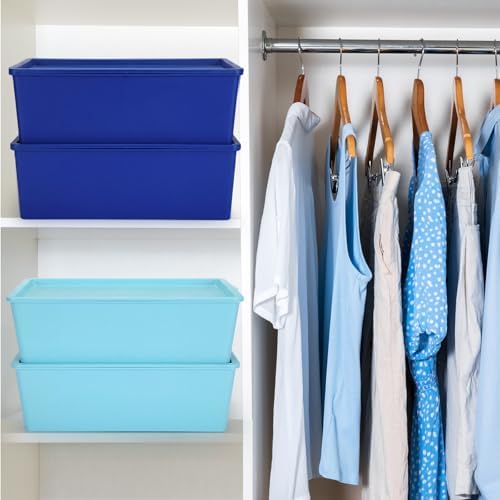 Menkxi 4 Pcs Storage Bins with Lids, Dark Blue, Light Blue, Large