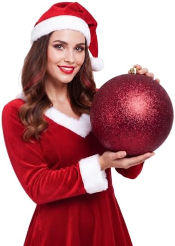 Threan 10 Inch Burgundy Glitter Large Christmas Ball Ornament