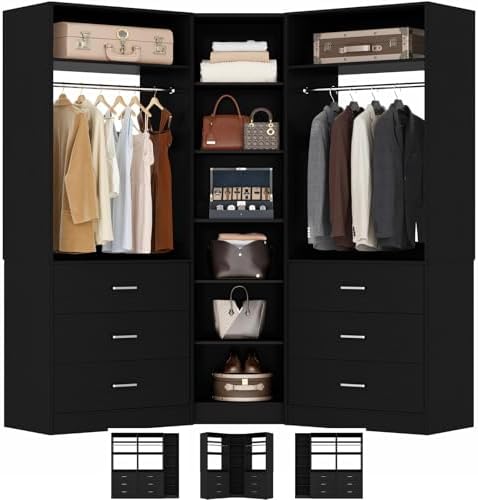 Besiost Closet System with 6 Drawers & 10 Shelves, Corner Closet Organizer
