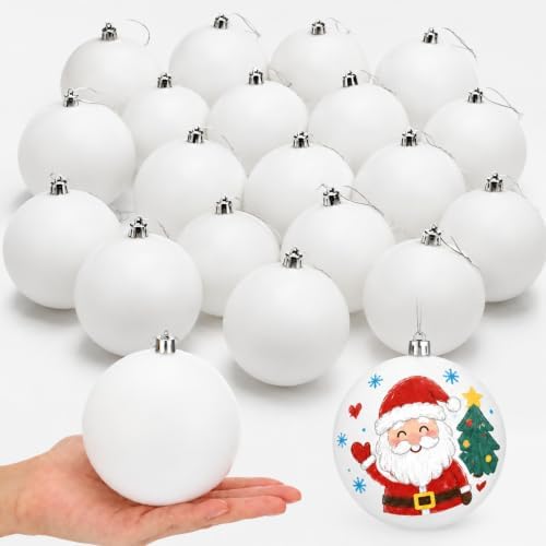 Zubebe 24 Pcs Christmas 4 Inch Blank White Matte Plastic Ball Ornaments