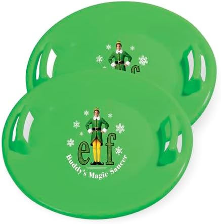 Slippery Racer Heavy-Duty Cold Resistant Downhill Pro Adults and Kids Plastic Outdoor Winter Saucer Disc Snow Sled with Handles (Buddy/ELF, 2)