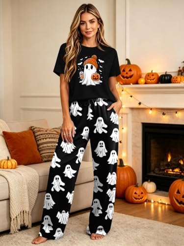 Skull Sets for Women Halloween Bloody Shirts Dancing Skeleton 2 Pc Set