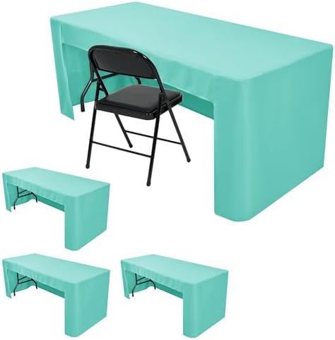 HolidayIdeas 4-Pack 8ft Open Back Fitted Tablecloths for Craft Shows Aqua