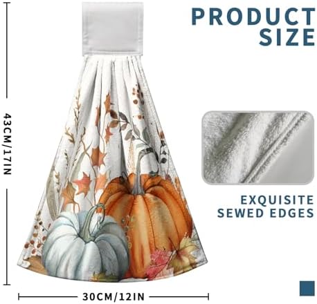 Fall Orange Pumpkin Hanging Hand Towels Set of 2 Autumn Harvest Maple Leaves Kitchen Towels with Hanging Loop Thanksgiving Holiday Bath Towels Soft Absorbent Fingertip Dish Tie Towel for Bathroom