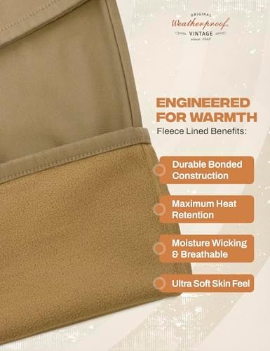 Weatherproof Vintage Fleece Lined Pants Men's - Regular Fit | Soft & Warm, Cold Weather Insulated Canvas Winter Pants for Men