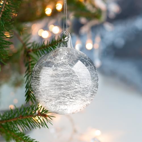 Uiifan 36 Pcs Clear Glass Christmas Ornaments Balls Bulk Blown Glass Christmas Tree Ornaments Assorted Size Iridescent Balls Xmas Tree Home Decorations (2.36 in,2.76 in,3.15 in)