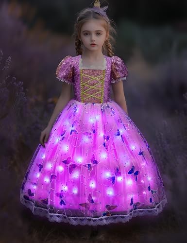 Davvew Princess Dresses for Girls,Light Up Princess Costume for Christmas, Halloween, birthday gifts for Age 3-8 Year Old