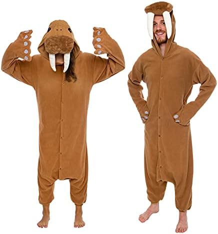 Funziez! Adult Onesie Halloween Costume Animal Dinosaur Shark Unisex Plush One Piece Cosplay Suit for Adults, Men and Women