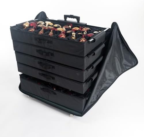 Telescoping Christmas Ornament Storage Box, Adjustable Dividers, 140 Slots