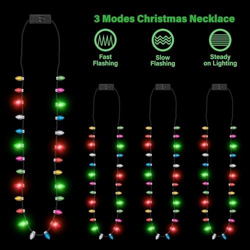 8PCS Christmas Necklace Accessories, Light up Necklace Xmas Party Favors
