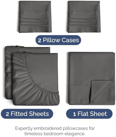 Split King Size 5 Piece Sheet Set - Breathable & Cooling Sheets - Charcoal