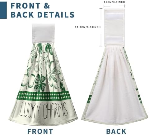 St Patrick's Day Shamrocks Hanging Hand Towels Set of 2 Lucky Charm Green Clover Kitchen Towel with Hanging Loop Seasonal Spring Fingertip Bath Towels Soft Absorbent Dish Tie Towel