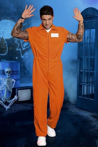 Arvilhill 6 Pcs Men's Prisoner Costume Orange Jumpsuit Outfit for Halloween
